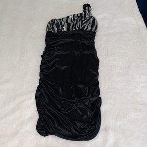 One shoulder sparkly front black dress